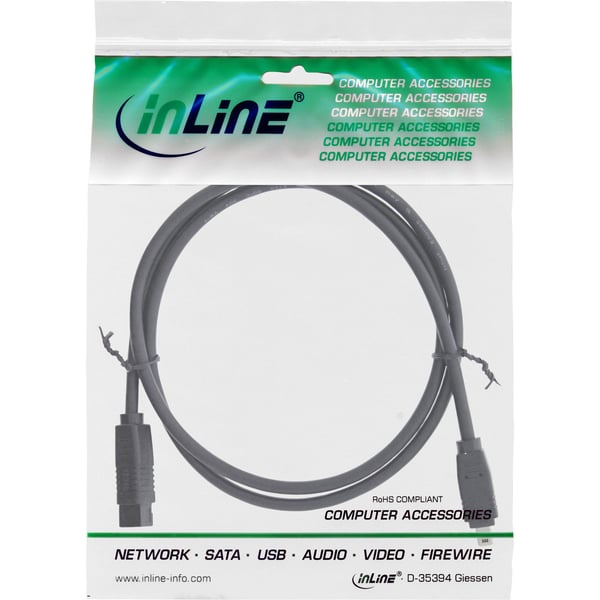 InLine FireWire M-M 1m, Svart, 1 m, 9-p, 4-p, Hane/Hane, 1 styck