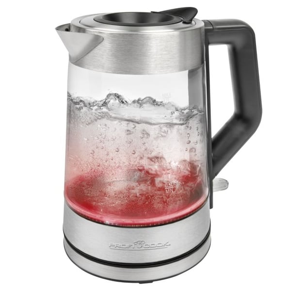 ProfiCook PC-WKS 1190 G, 1,7 l, 2200 W, Stål, Glas, Rostfritt stål, Justerbar termostat, Vattennivå indikator