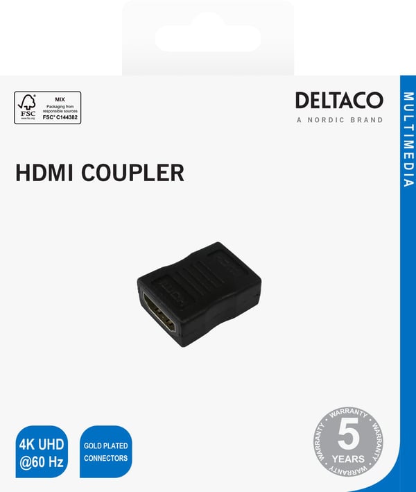 Deltaco HDMI-kobler, svart, HDMI Type A (Standard), HDMI Type A (Standard), 3840 x 2160 piksler, Svart
