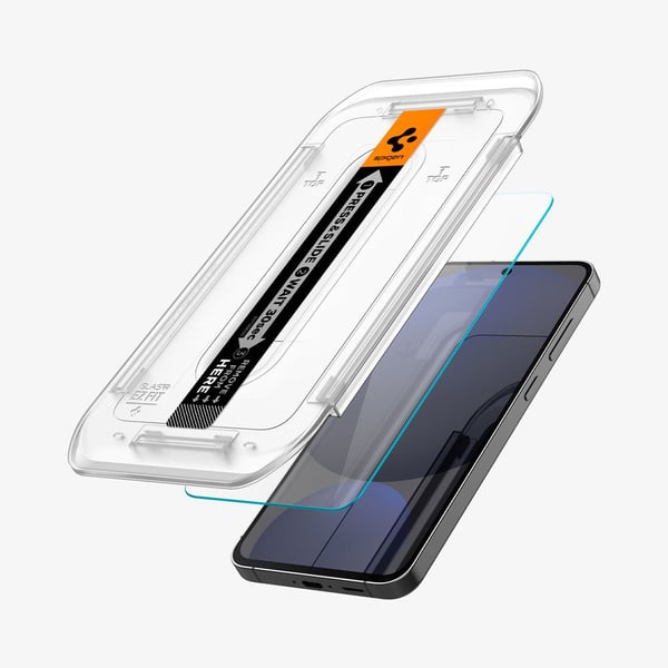 Spigen GLAS.tR EZ Fit, Samsung, Galaxy S24 FE, iskunkestävä, naarmuuntumaton, läpinäkyvä, 1 kpl