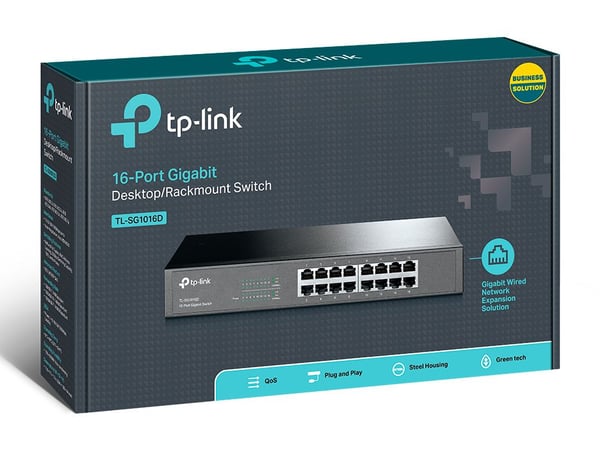 TP-Link TL-SG1016D 16-Port Gigabit Switch - Switch - ikke-styrt - 16 x 10/100/1000 - stasjonær