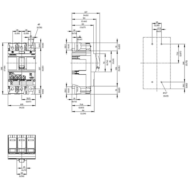 Siemens 3VA6115-6HN31-0AA0 effektbryter, 1 stk. Innstillingsområde (strøm): 60–150 A Koblingsspenning (maks.): 600 V/AC (B x H x D) 105 x 198 x 86 ...