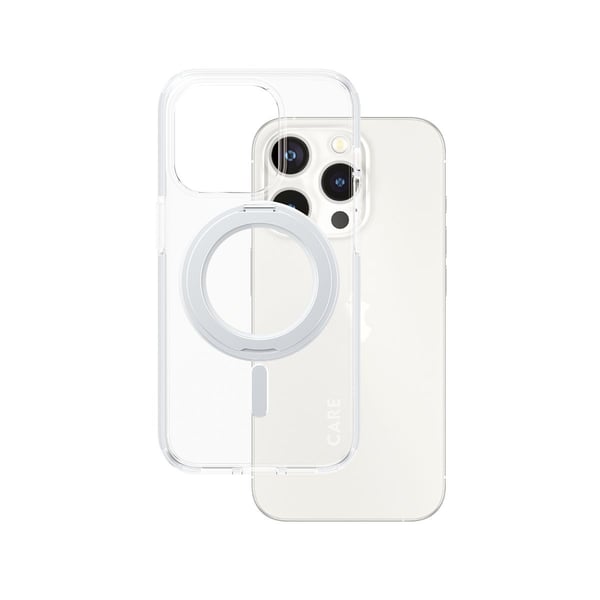 CARE by PanzerGlass - Baksidesskydd för mobiltelefon - MagSafe-kompatibilitet - återvunnen plast - transparent, silver - för Apple iPhone 15 Pro
