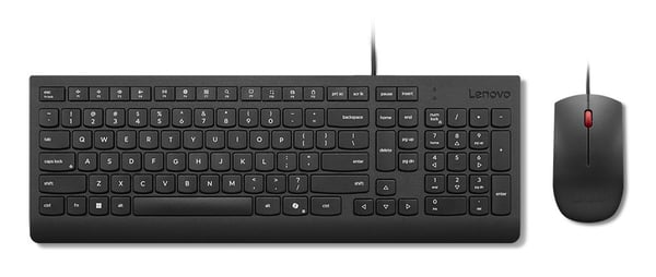 Lenovo Essential Wired Combo - Tastatur- og mussett - 2,5-soners oppsett - USB - QWERTY - amerikansk engelsk - svart - brun boks