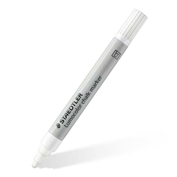 STAEDTLER Lumocolor liitumerkki, valkoinen, läpipainopakkaus, viivan leveys: n. 2,4 mm, pyöreä kärki, vähähajuinen neste - 1 kpl (344-0 BK)