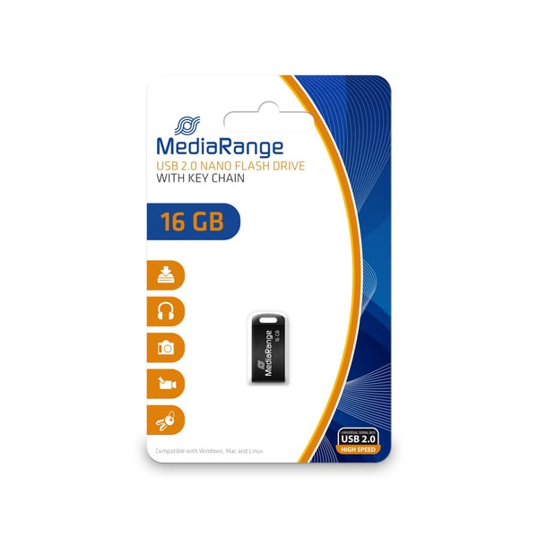 MediaRange Nano - USB-flashstasjon - 16 GB - USB 2.0 - svart