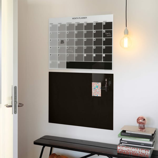 Magnetisk månedstavle i glas 80 x 60 cm grå engelsk