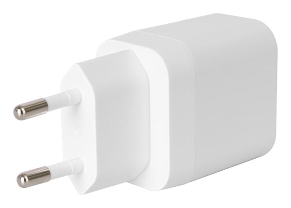 DELTACO - Strømadapter - 12 watt - 2 utgangskontakter (USB) - hvit