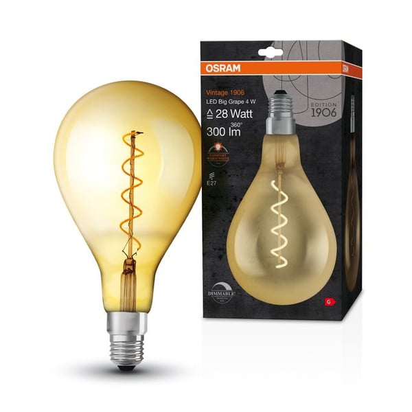 OSRAM Vintage 1906 - LED hehkulamppu - muoto: iso viinirypäle - kirkas viimeistely - E27 - 4 W (28 W ekvivalentti) - luokka G - miellyttävän lämmin...