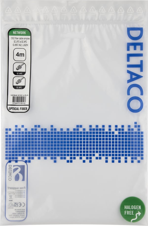 DELTACO - Koblingskabel - SC/UPC til SC/APC - 4 m - 4 m - fiberoptisk - simpleks - OS2 - halogenfri - gul