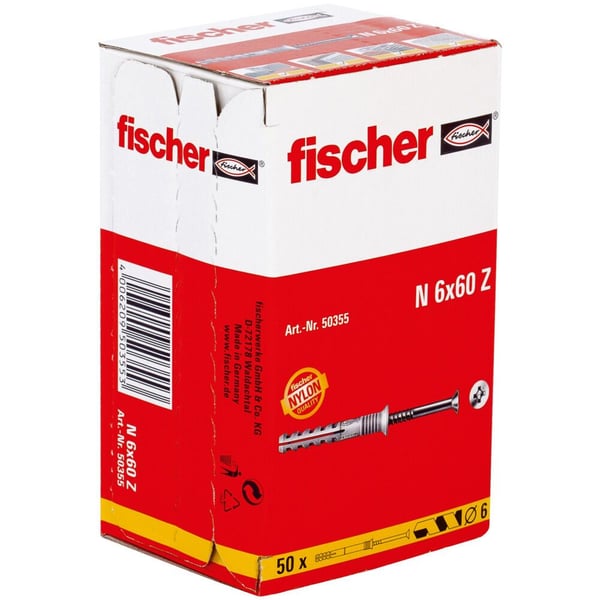 Fischer 50355, Ruuvi- ja seinätulppasarja, Tiili, Betoni, Tähtiruuvimeisseli, PZ2, 60 mm, 6 mm