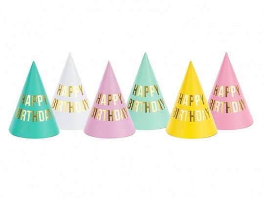 PartyDeco CPP22, Party hat, Monivärinen, 6 kpl, Syntymäpäivä, 160 mm, 11 cm