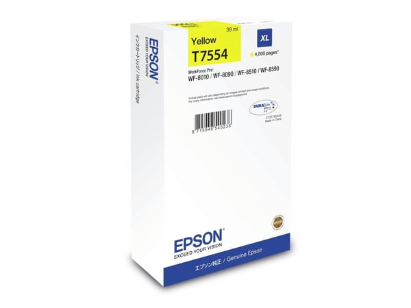 Epson T7554 - 39 ml - XL-storlek - gul - original - bläckpatron - för WorkForce Pro WF-8010, WF-8090, WF-8090 D3TWC, WF-8510, WF-8590, WF-8590 D3TWFC