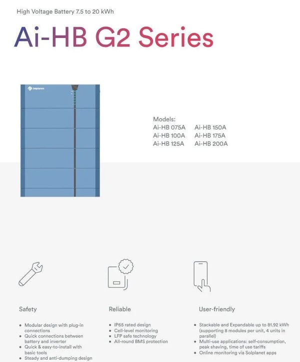 AI-HB_2.56LG-Unit G2 (HB051050A) // Solplanet høyspennings batterimodul 2.56 kWh, spenning 51.2 V, HBM00510025-04-03-100P