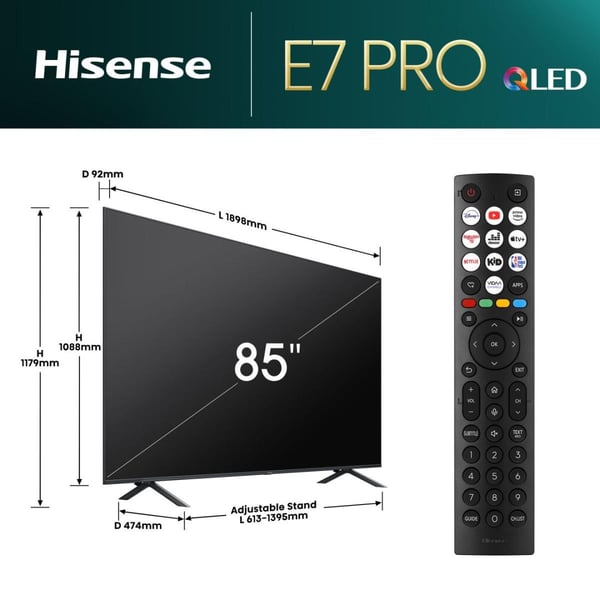 Hisense 85E77NQ PRO - 85" Diagonalklasse E77NQ PRO Series LED-bakgrunnsbelyst LCD TV - QLED - Smart TV - VIDAA - 4K UHD (2160p) 3840 x 2160 - HDR -...