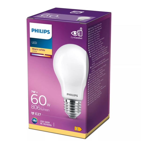 Philips Classic LEDBulb - LED-lyspære - form: A60 - mattslipt finish - E27 - 7 W (ekvivalent 60 W) - klasse A++ - 2700 K
