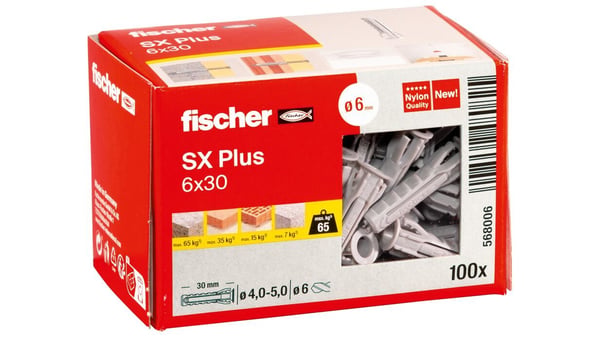 Fischer 568006, Ekspansjonsanker, Lettbetong, Murstein, Betong, Gipsblokk, Murverk, Nylon, Tyskland, 6 mm, 30 mm