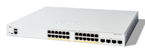 Cisco Catalyst 1200-24FP-4G - Switch - L3 - smart - 24 x 10/100/1000 (PoE+) + 4 x Gigabit Ethernet SFP - rackmonterbar - PoE+ (375 W) - gjenfabrikert
