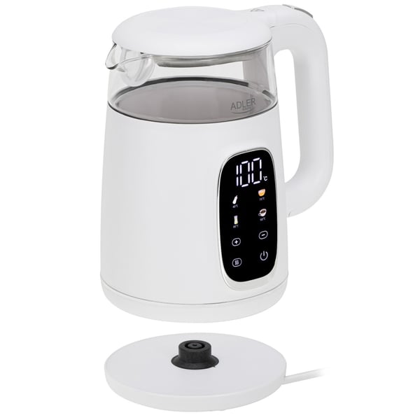 Adler AD 1305WS vattenkokare 2200 W 1,7 l temperaturkontroll, vit/silver