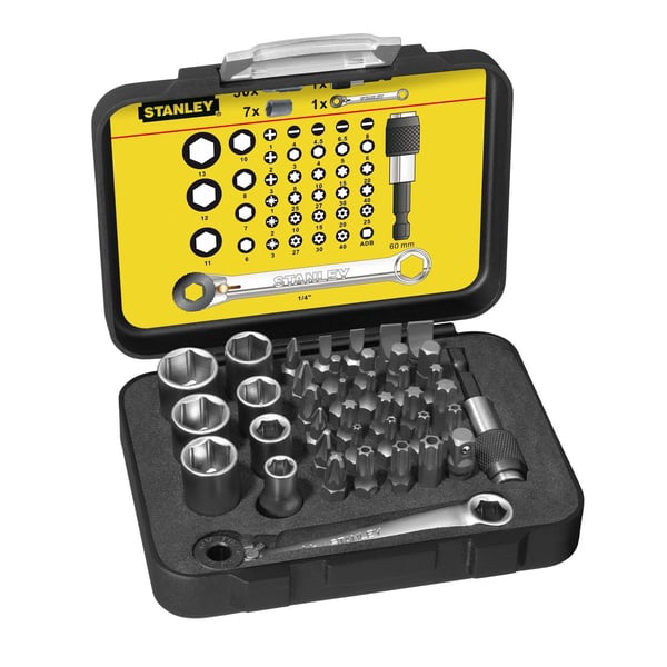 Stanley 1-13-907, 37 kpl, Kuusikolmio, Phillips, Pozidriv, Taltta, Tamper torx, Torx, 1/4", PH 0, PH 1, PH 2, PH 3, PH 4, PZ 0, PZ 1, PZ 2, PZ 3, P...