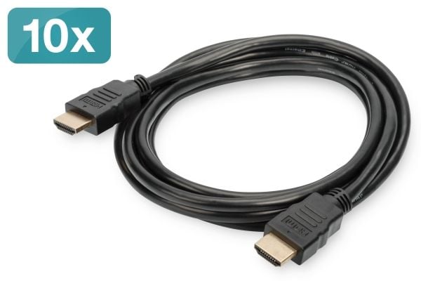 ASSMANN - High Speed - HDMI-kabel med Ethernet - HDMI hann til HDMI hann - 2 m - svart - 4K-støtte (en pakke 10)