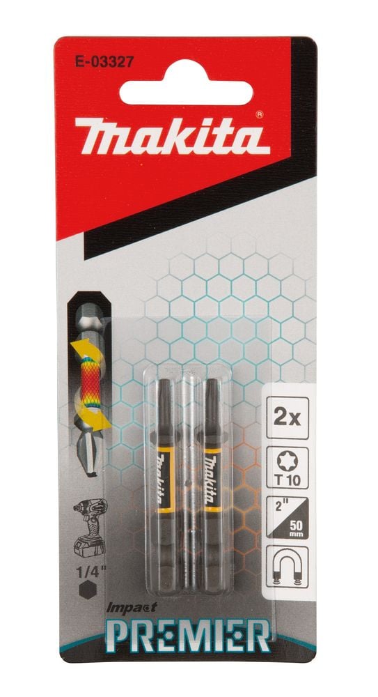 Makita Impact Premier - Impact screwdriver bit - 2 deler - torx - T10 - heksagonal - lengde: 50 mm - for Makita DTD152, DTD157, DTD171, DTL061, DTS...