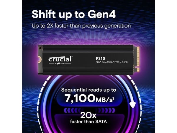 Crucial P310 CT4000P310SSD5 SSD 4 TB M.2 2280 PCIe 4.0 x4 NVMe med kylfläns
