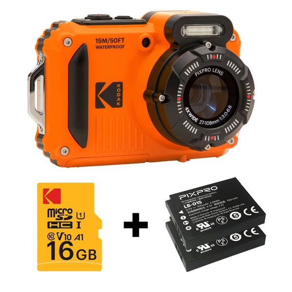 Kodak PIXPRO WPZ2OG6, 16,76 MP, 4608 x 3456 pikseliä, BSI CMOS, 4x, Full HD, Musta, Oranssi
