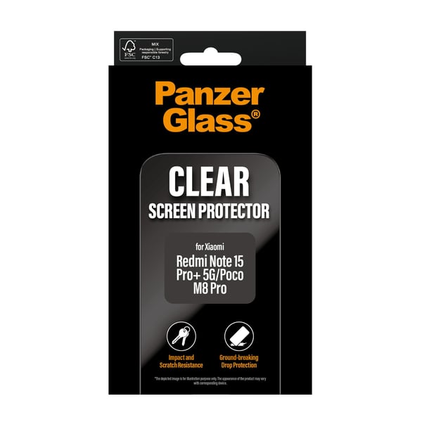 PanzerGlass - Skärmskydd för mobiltelefon - ultrabred passning - glas - ramfärg svart - för Xiaomi Redmi Note 15 Pro+