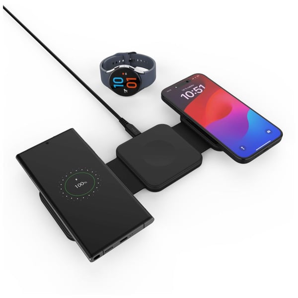 FIXED Flex - Trådlös laddningsplatta - 3-i-1, fällbar - 15 Watt - svart
