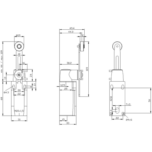 Siemens 3SE52320BK50 3SE5232-0BK50 Pysäytyskytkin 6 A Keinutanko, metallitanko, muovirulla IP65 1 kpl