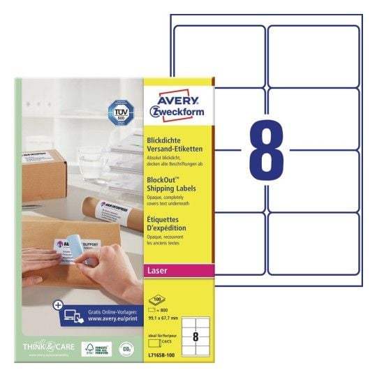 Adresseetiketter Avery Zweckform L7165-100 hvid 99,1x67,7 mm - med BlockOut™ - (8 stk. x 100 ark)