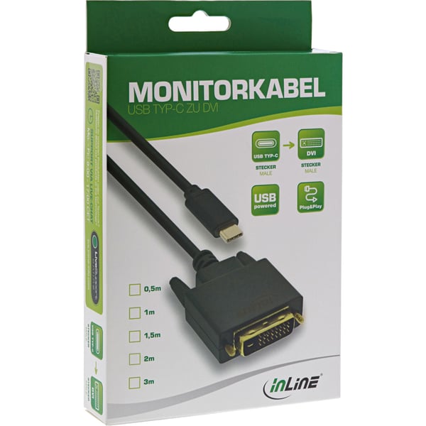 InLine 64131, 1 m, USB Type-C, DVI-D, Hankjønn, Hankjønn, Gull