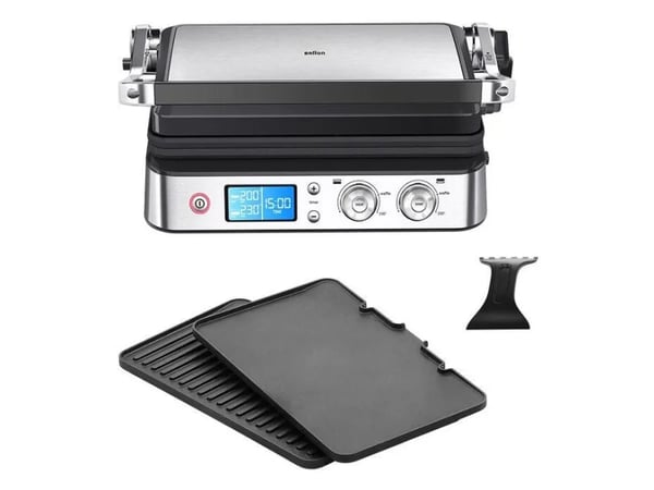 Braun CG 9040, Svart, Rustfritt stål, Rektangulær, Knapper, Rotasjon, Grillnett + steketakke, 851 cm², 370 x 230 mm