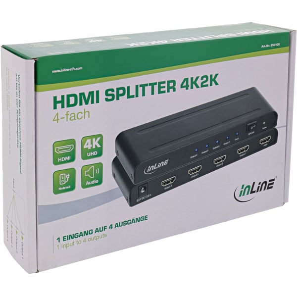InLine 65010K, HDMI, 4x HDMI, Musta, 3840 x 2160 pikseliä, 4K Ultra HD, 12 bittiä