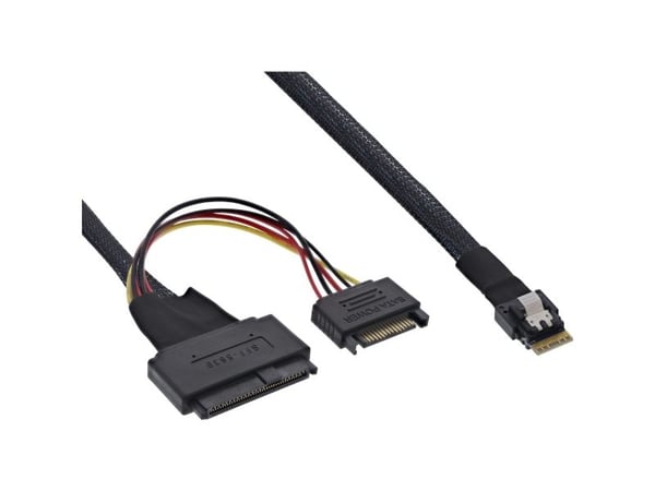 InLine 27644A, 0,5 m, SFF-8654 male, SFF-8639 + SATA, 24 Gbit/s, Svart, 44 g