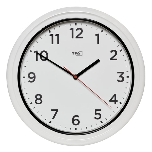 TFA-Dostmann 60.3078.02, Vägg, Quarts-klocka, Rund, Vit, Plast, Batteri