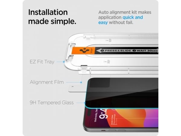 Spigen Glas.tR EZ Fit Privacy herdet glass til iPhone 15 Plus