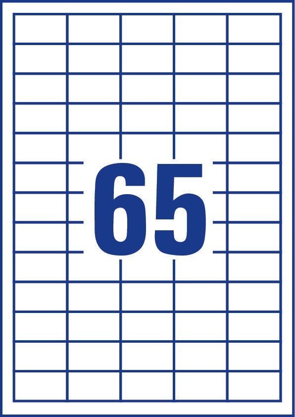 Avery 3666, Valkoinen, Suorakulmio, Kiinteä, 38 x 21.2 mm, A4, Paperi