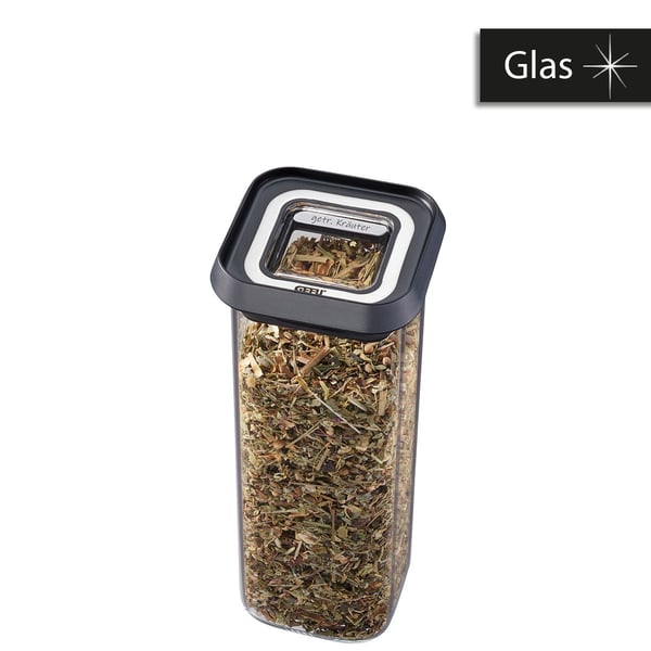 GEFU PANTRY mini, Säilö, Suorakulmainen, 0,4 L, musta, Läpinäkyvä, Borosilikaattilasi, Muovi, Silikoni, Ruostumaton teräs, 70 mm