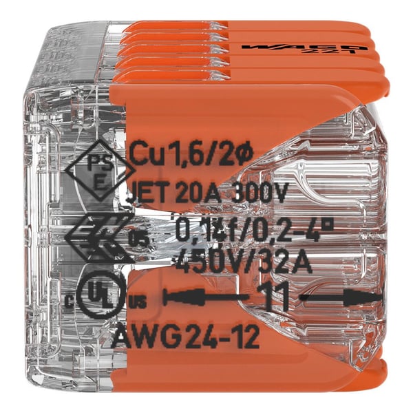 WAGO 221-420 vipuliitin, 10-osainen 10x0,2-4 mm², läpinäkyvä, 15 kpl