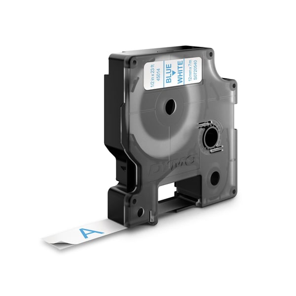 Teksttape Dymo D1, 12 mm, blå/hvid