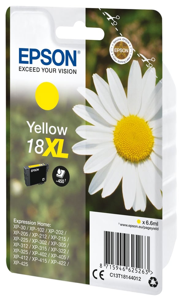 Epson 18XL - 6.6 ml - XL - gul - original - blekkpatron - for Expression Home XP-212, 215, 225, 312, 315, 322, 325, 412, 415, 422, 425