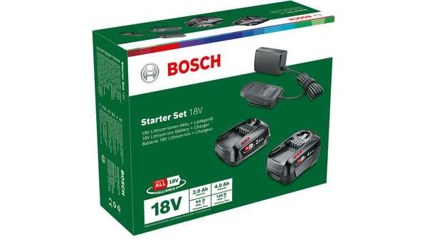 Bosch 18V Li-ion-akkupakkaus, 2,0 Ah + 4,0 Ah akut ja AL 18V-20 -laturi