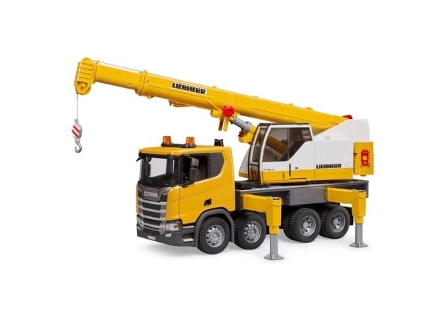 BRUDER 03571 nosturiauto Scania Super 560R Liebherr, valo ja ääni, 3 vuotta