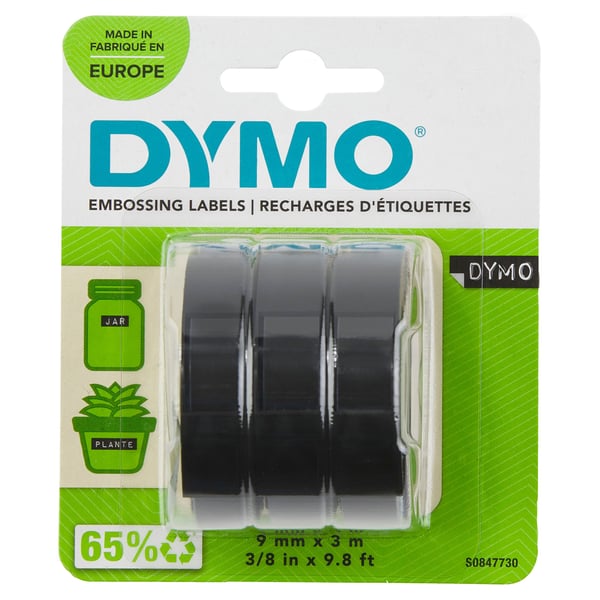 DYMO® 3D-präglingsband 9mm x 3m svart självhäftande - (3 st.)