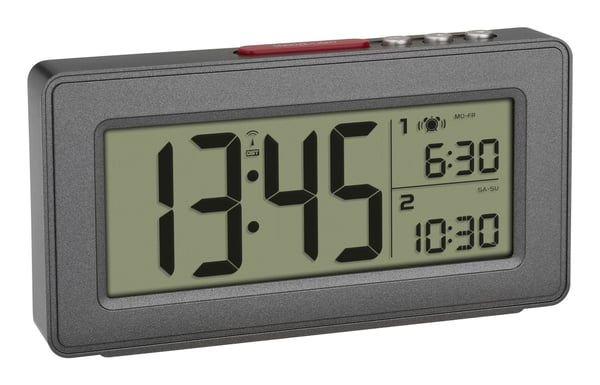 TFA-Dostmann 60.2563.10, Digital väckarklocka, Rektangel, Antracit, inomhus, Vuxen, Batteri