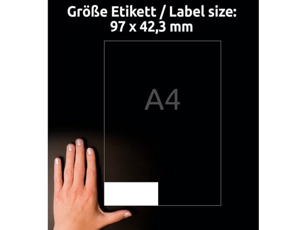 Universaletiketter Avery 3659 hvid 42.3 x 97 mm m/2400 etiketter (100 A4-ark á 12 etiketter)