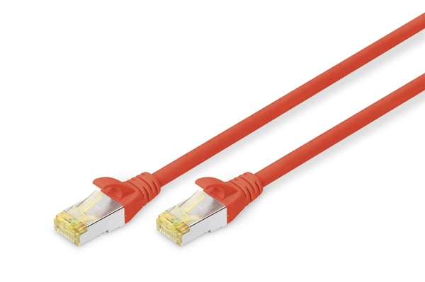 DIGITUS - Koblingskabel - RJ-45 (hann) til RJ-45 (hann) - 2 m - SFTP - CAT 6a - med støvel, halogenfri, uten hindringer - rød