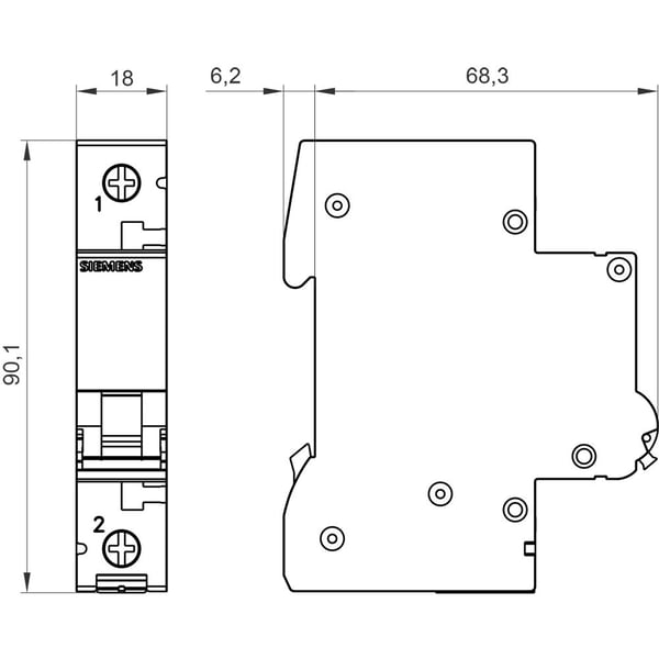 Siemens ledningsskyddsautomat 1-polig 2 A 230 V, 400 V 5SL4102-6
